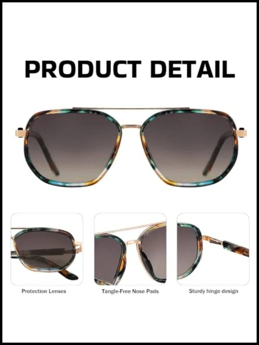 Polarized Aviator Sunglasses TR90 Frame UV400 Double Bridge Retro Shades